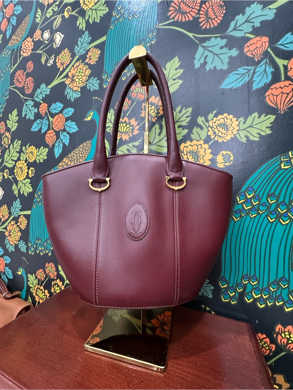 Vintage Cartier Must de Cartier Bordeaux Leather Tote / Burgundy Shoulder Bag - Picture 4 of 11